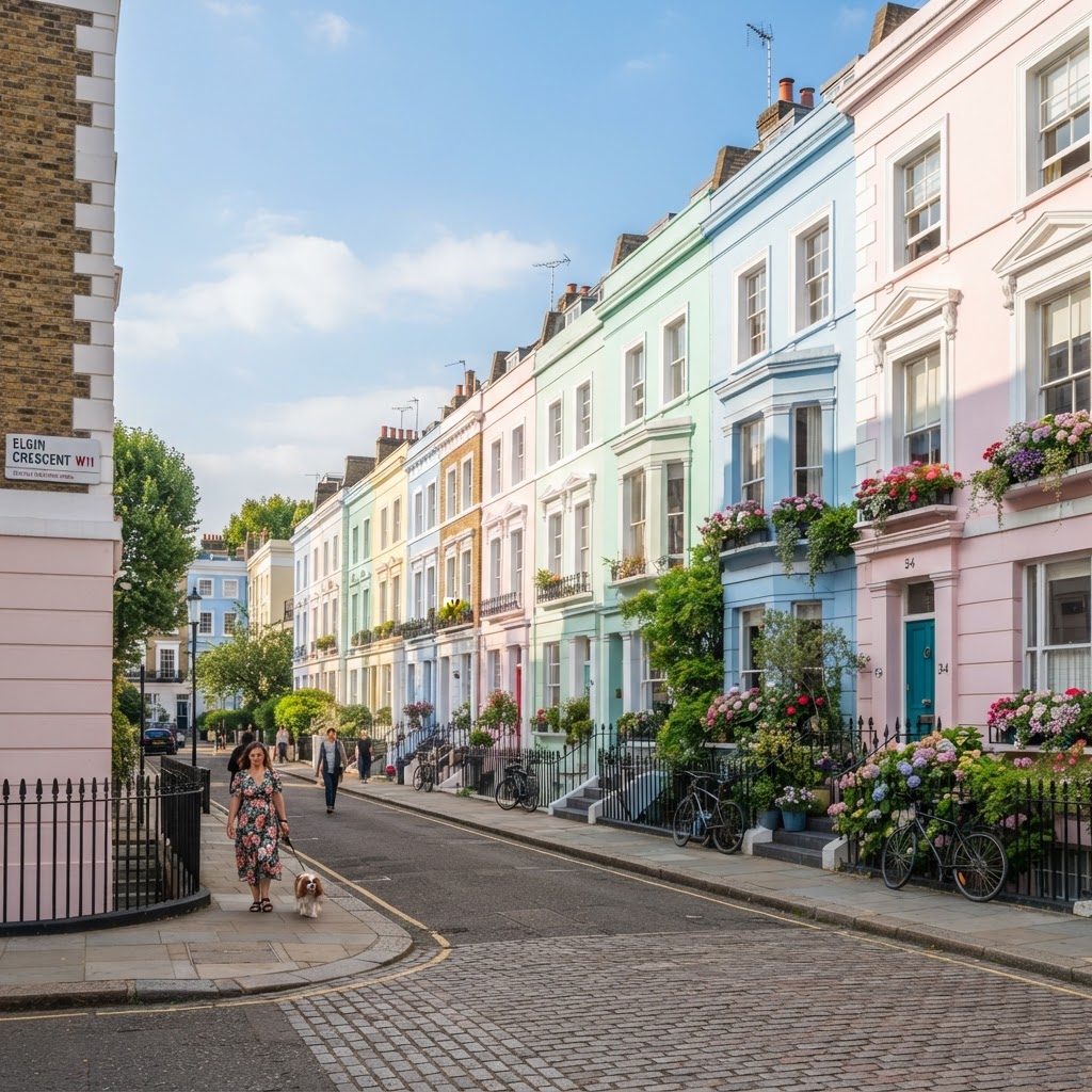 Notting Hill Colourful Streets: A Complete Photo Guide 2 The iconic pastel-colored houses of Notting Hill create a dreamlike backdrop for photographers.