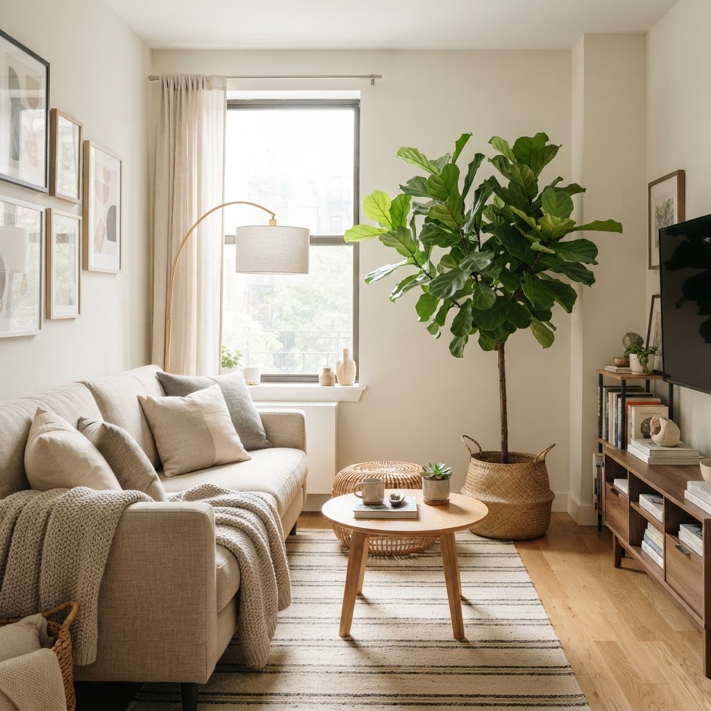 Layering textures and plants creates an instant designer feel in any rental.