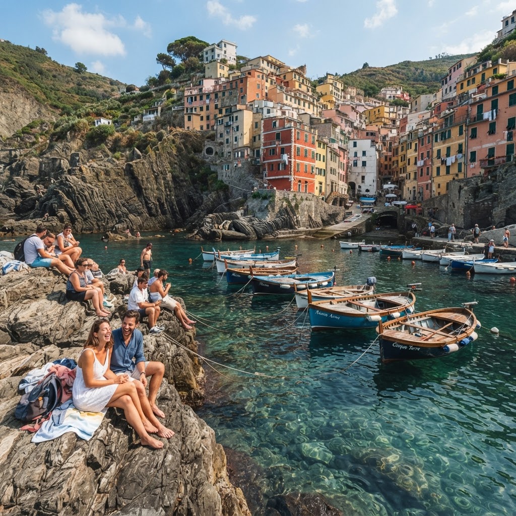 A peaceful afternoon at the marina, the heart of Riomaggiore's maritime tradition.