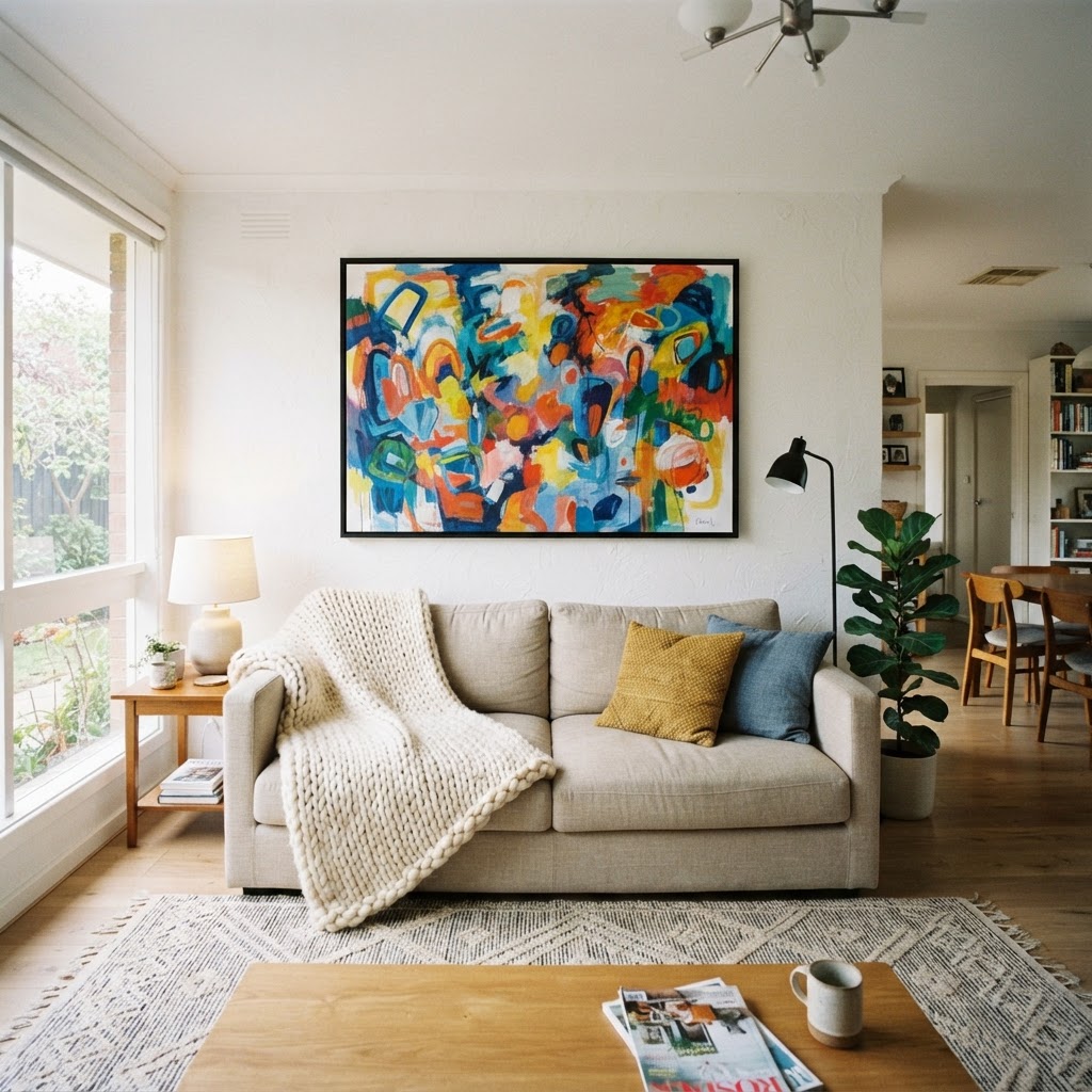 Art and textiles are the keys to a cozy, inviting space.