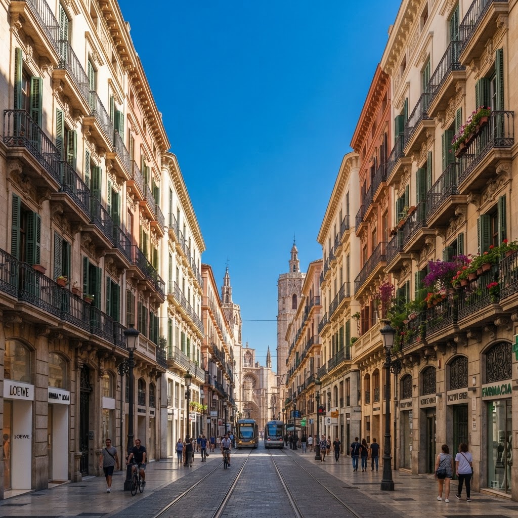 Elegant architecture and classic balconies along the beautiful Carrer de la Pau.