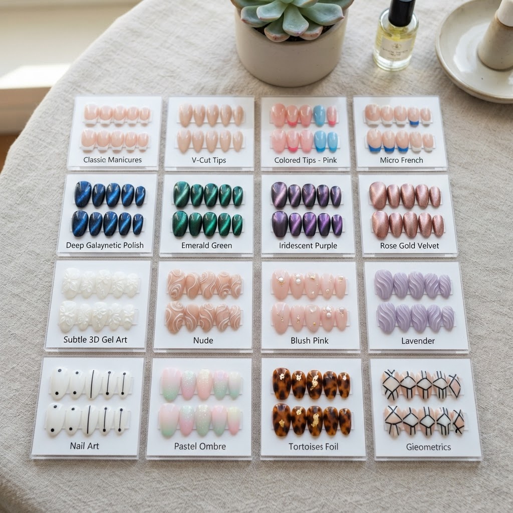Discover endless inspiration with various designs, from classic French tips to trendy magnetic cat-eye styles.