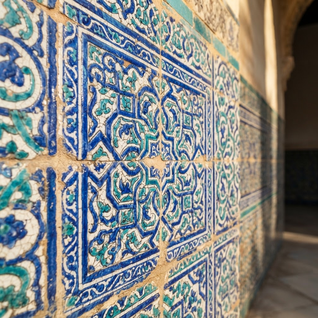 Intricate ceramic tile work in a historic Seville street.