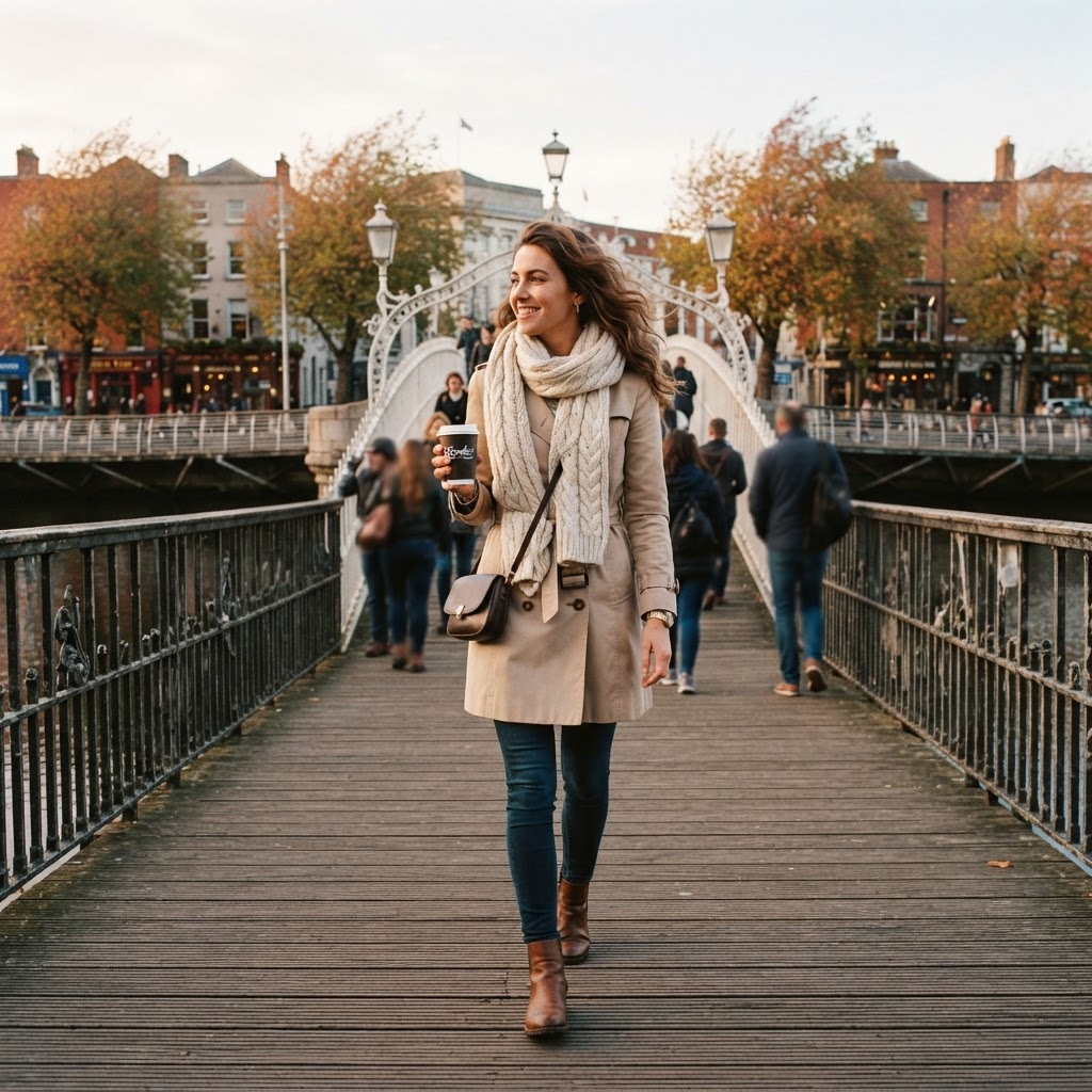 A classic Irish autumn look perfectly suited for exploring Dublin city center.