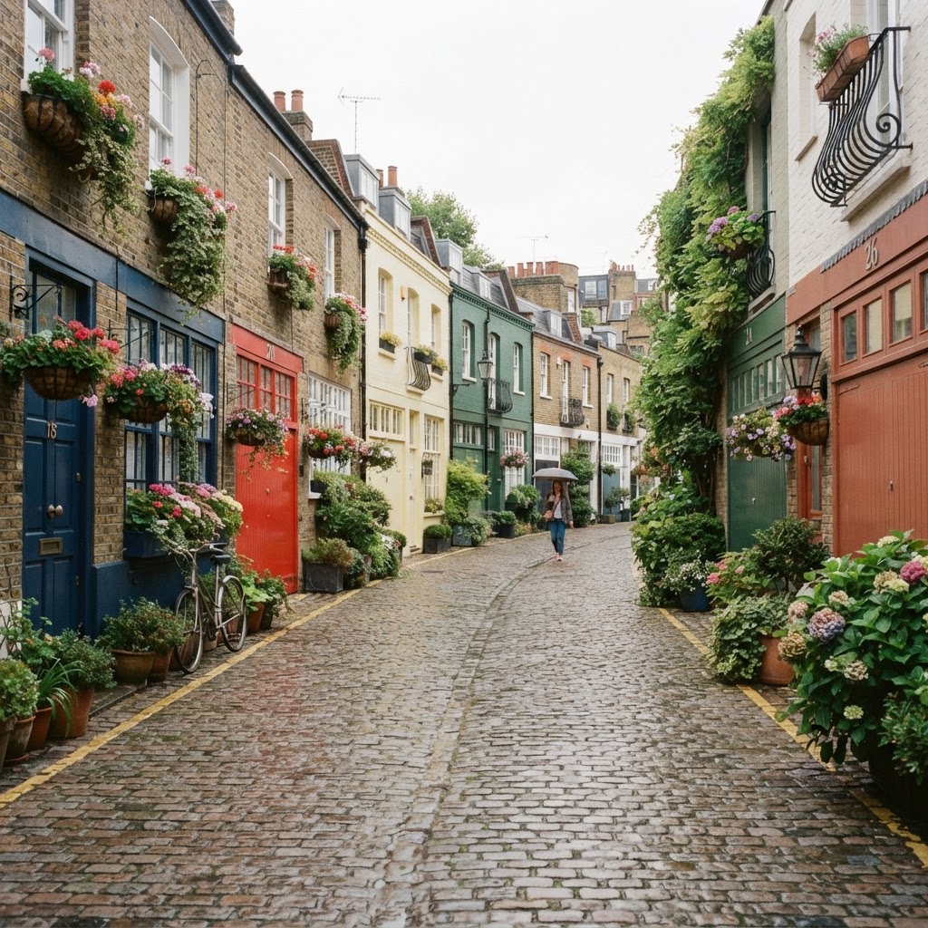 The quiet charm of a private Kensington mews street.
