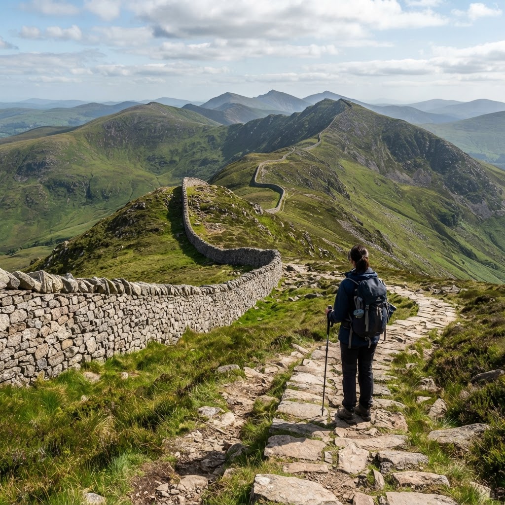 Walking the iconic Mourne Wall in the heart of the mountains.