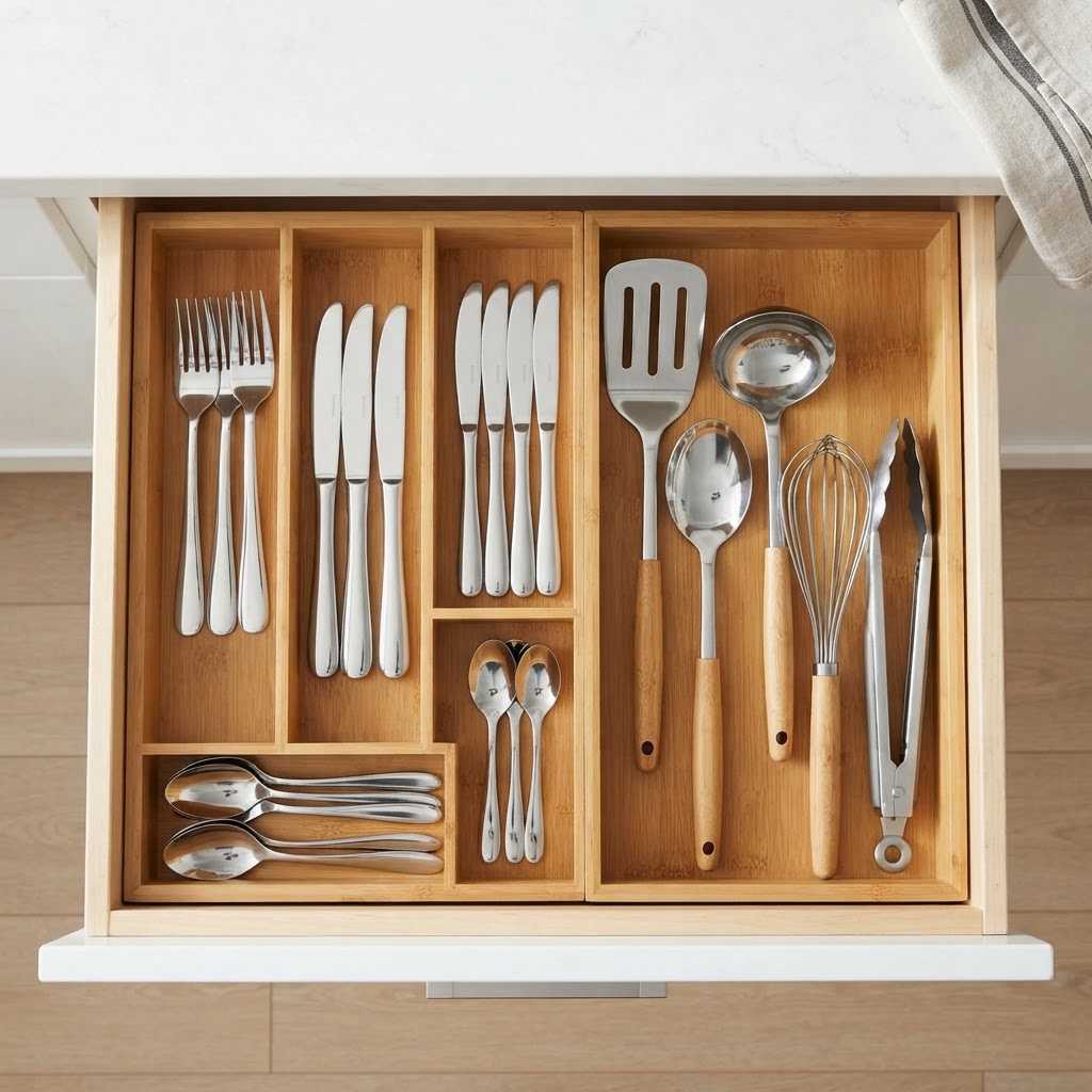 Custom drawer dividers make every inch of storage count.