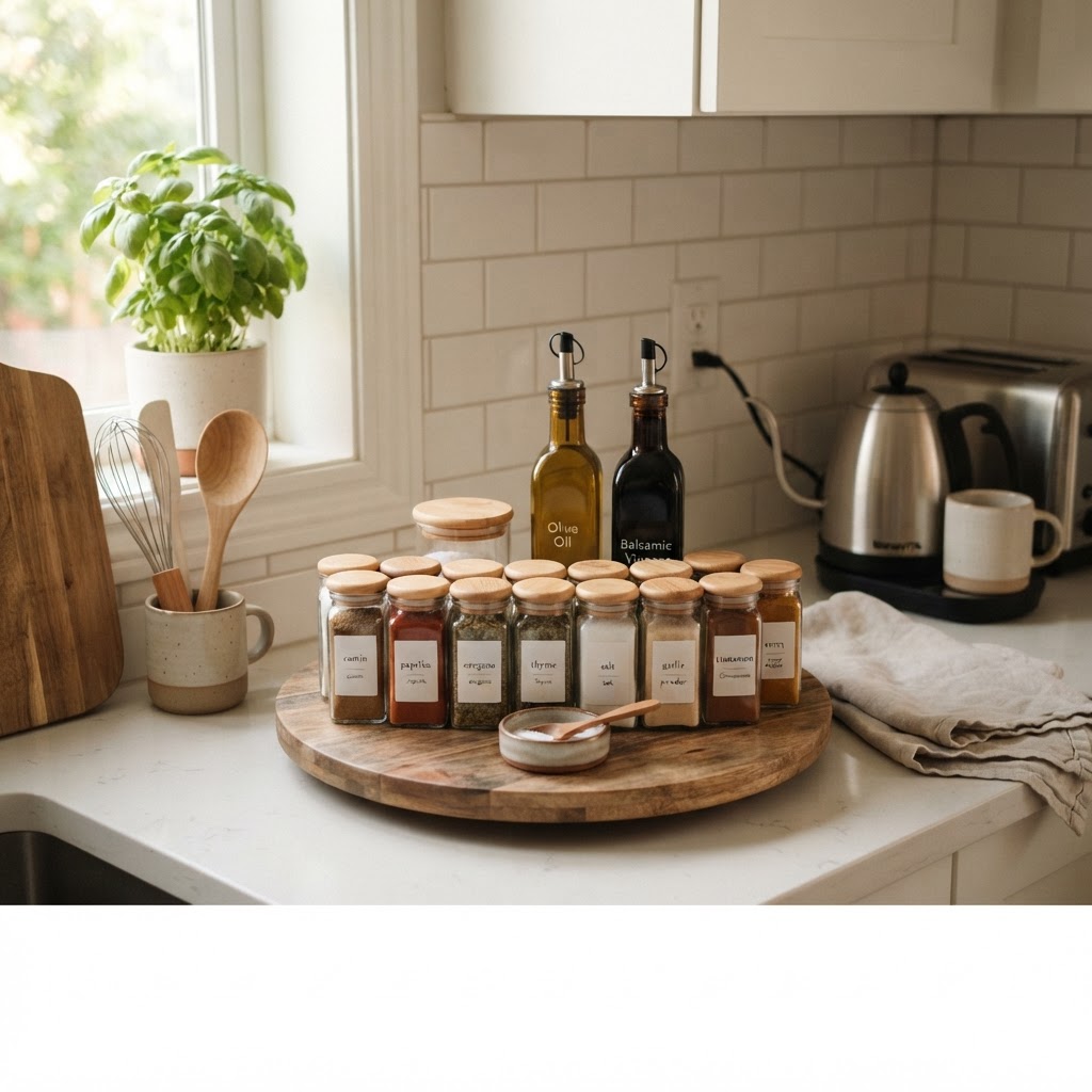 Lazy Susan for organized spice storage.