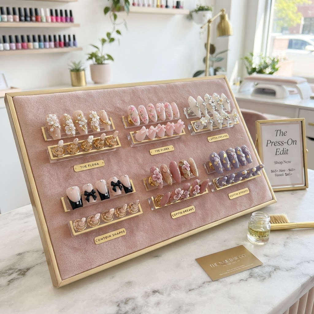 A beautiful collection of trendy, artistic press-on nail sets.
