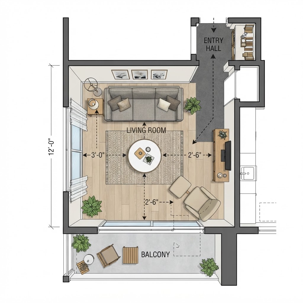 An example of smart zoning for small, multi-use floor plans.