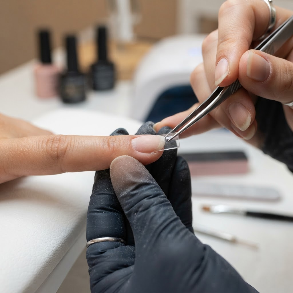 Precision is key when applying nail tips to ensure long-lasting results.