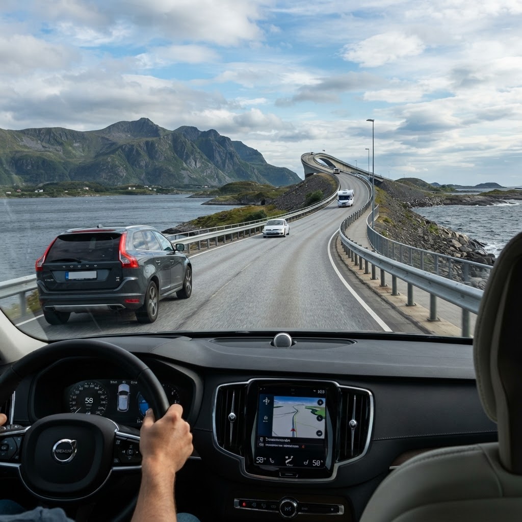 The view from the driver's seat as you approach the most dramatic bridge on the route.