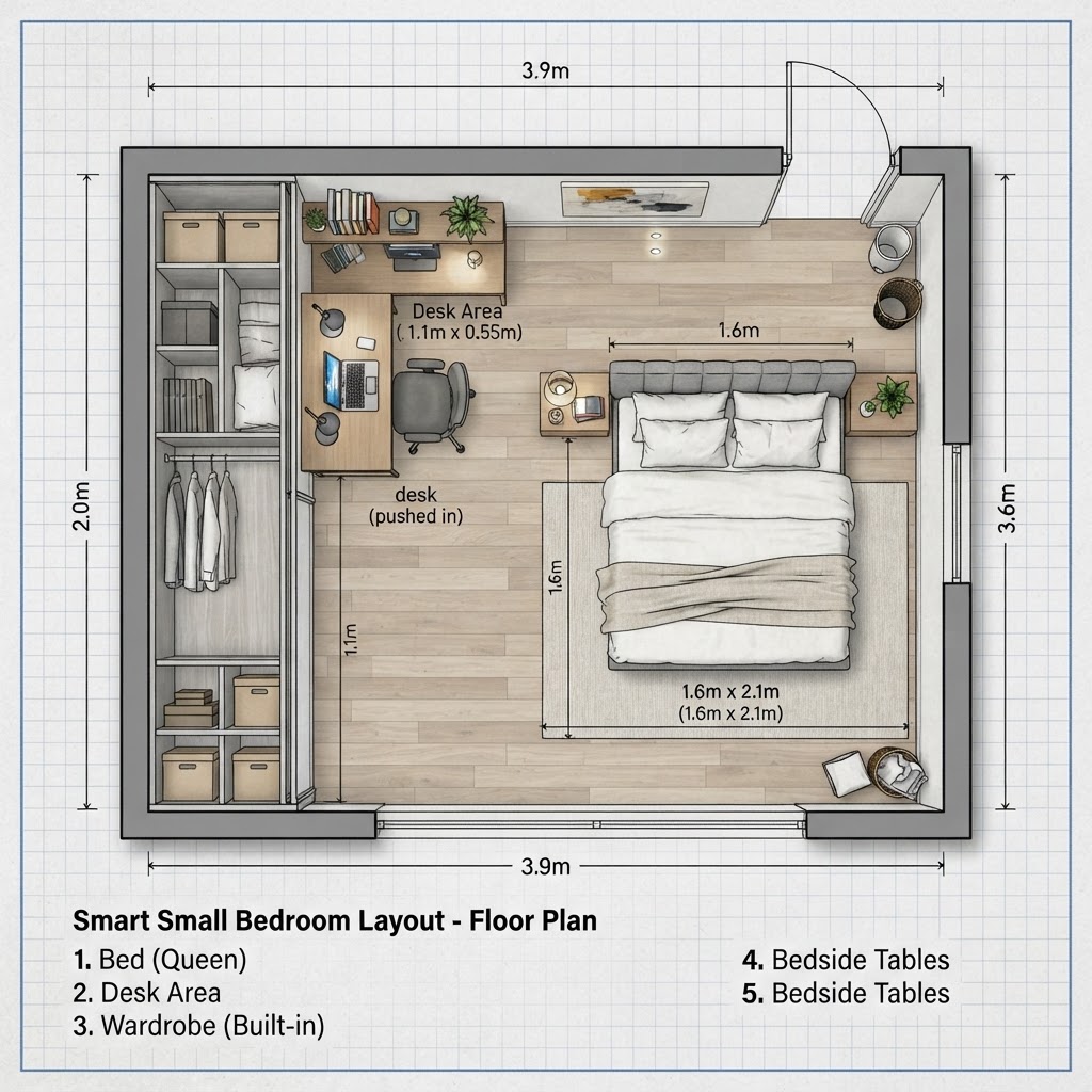 A well-planned floor plan is essential for maximizing every inch of a small bedroom.