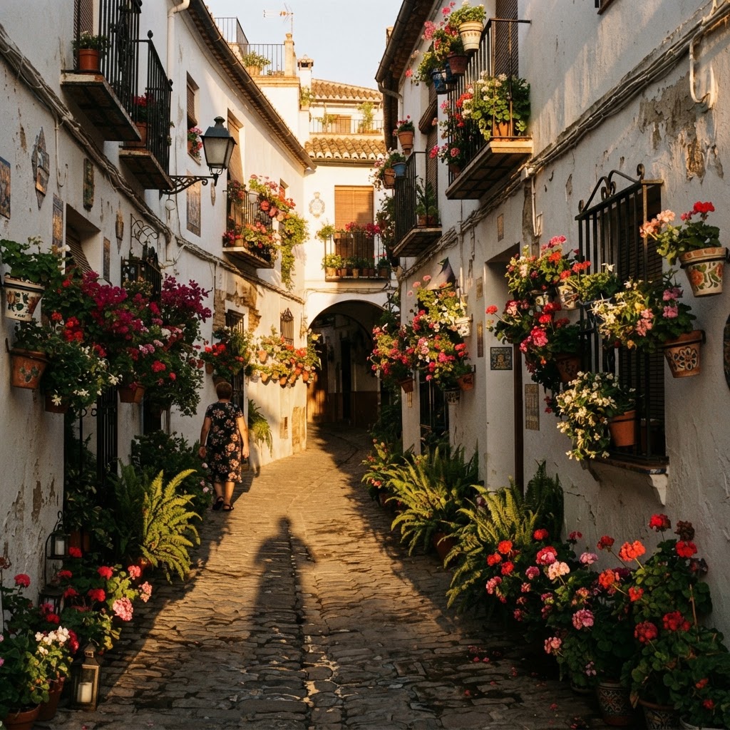 Charming alleyways in Santa Cruz come alive as the light turns golden.