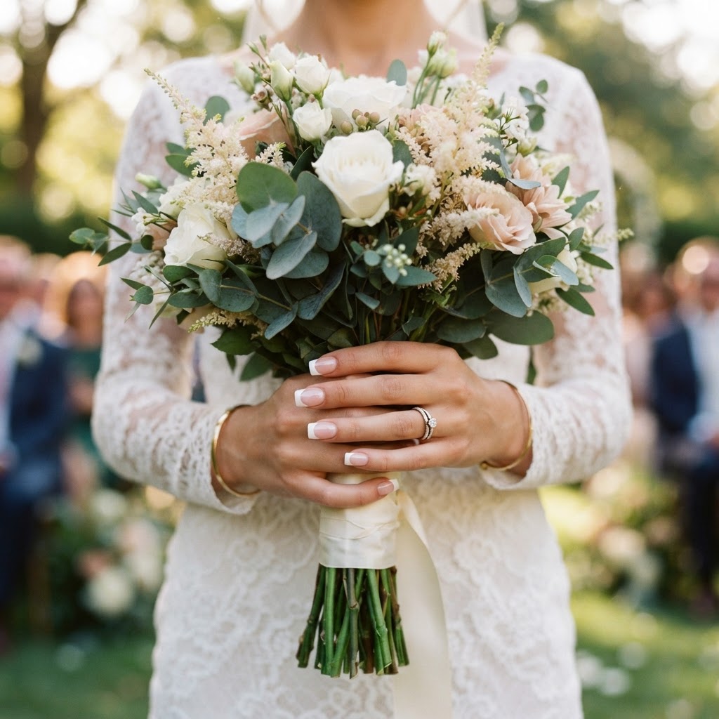 Professional-grade press-on nails provide a clean, flawless look for your big day.