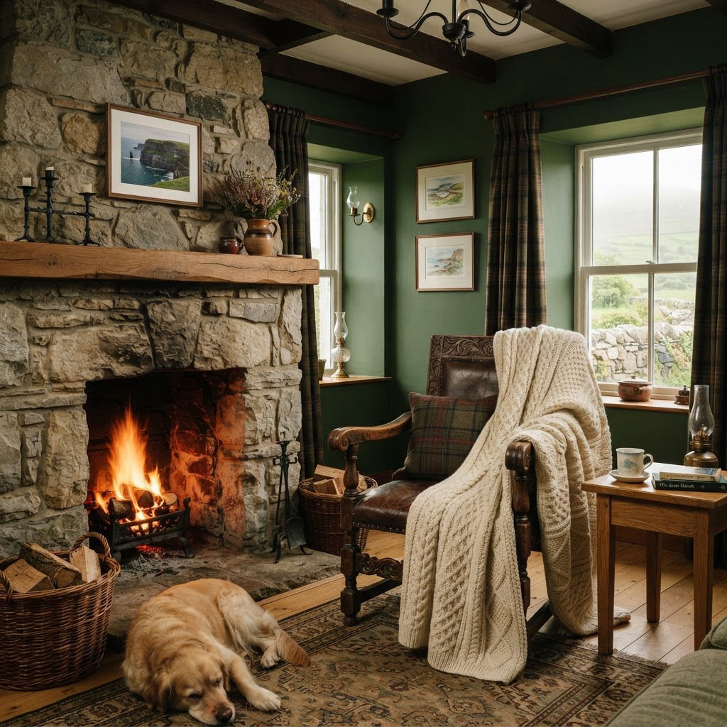 A cozy living room inspired by the Irish landscape.
