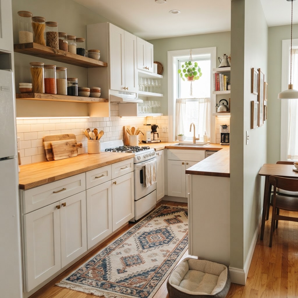 Add warmth and functionality with strategic lighting and textiles.
