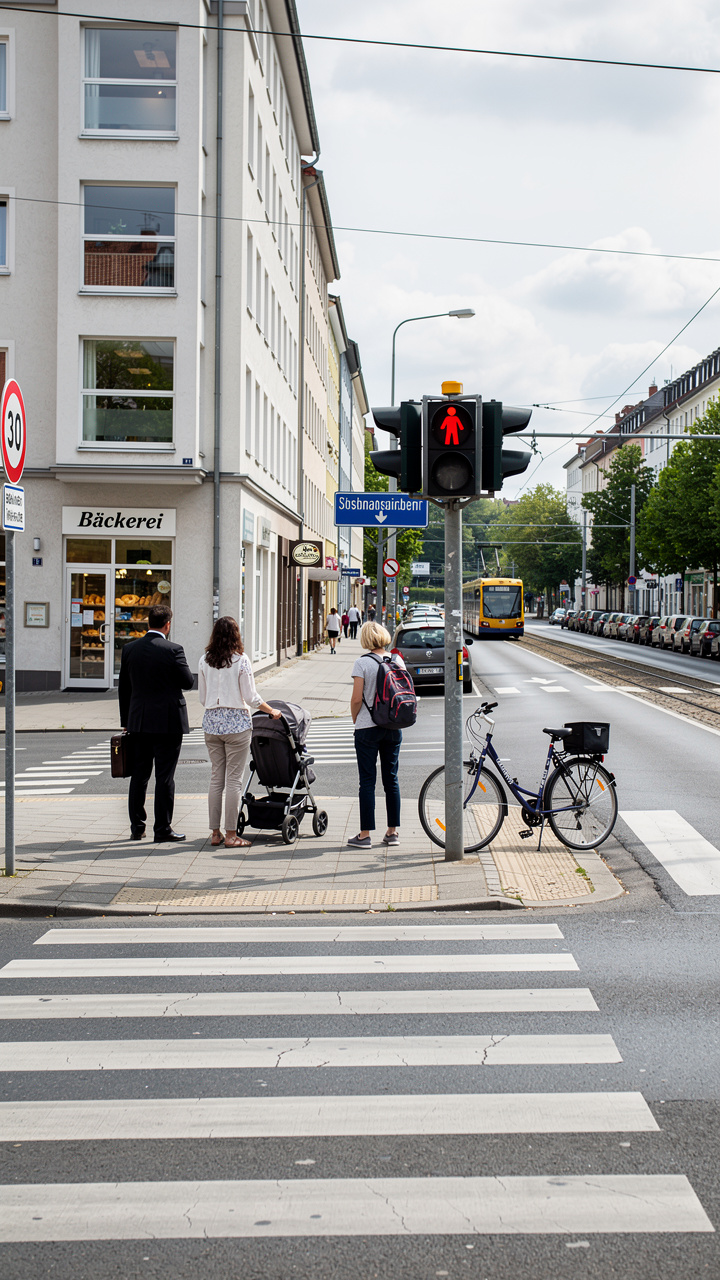 Patience is key: pedestrians in Germany always wait for the green light to cross the street.