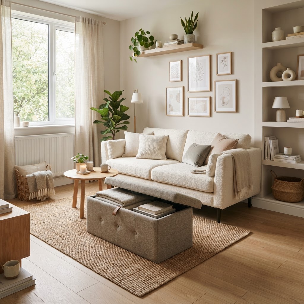 Multi-functional furniture is key to maintaining a stylish, clean look.