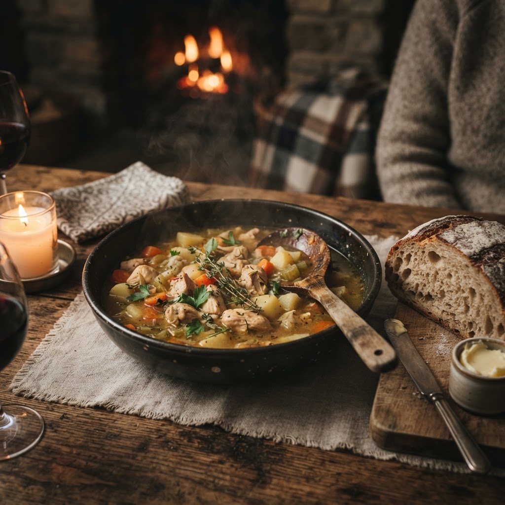 Traditional hearty chicken stew, the ultimate slow-cooked comfort food.