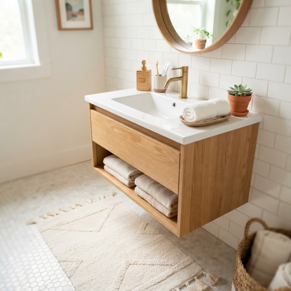 Textiles and accessories turn a standard bathroom into a relaxing oasis.