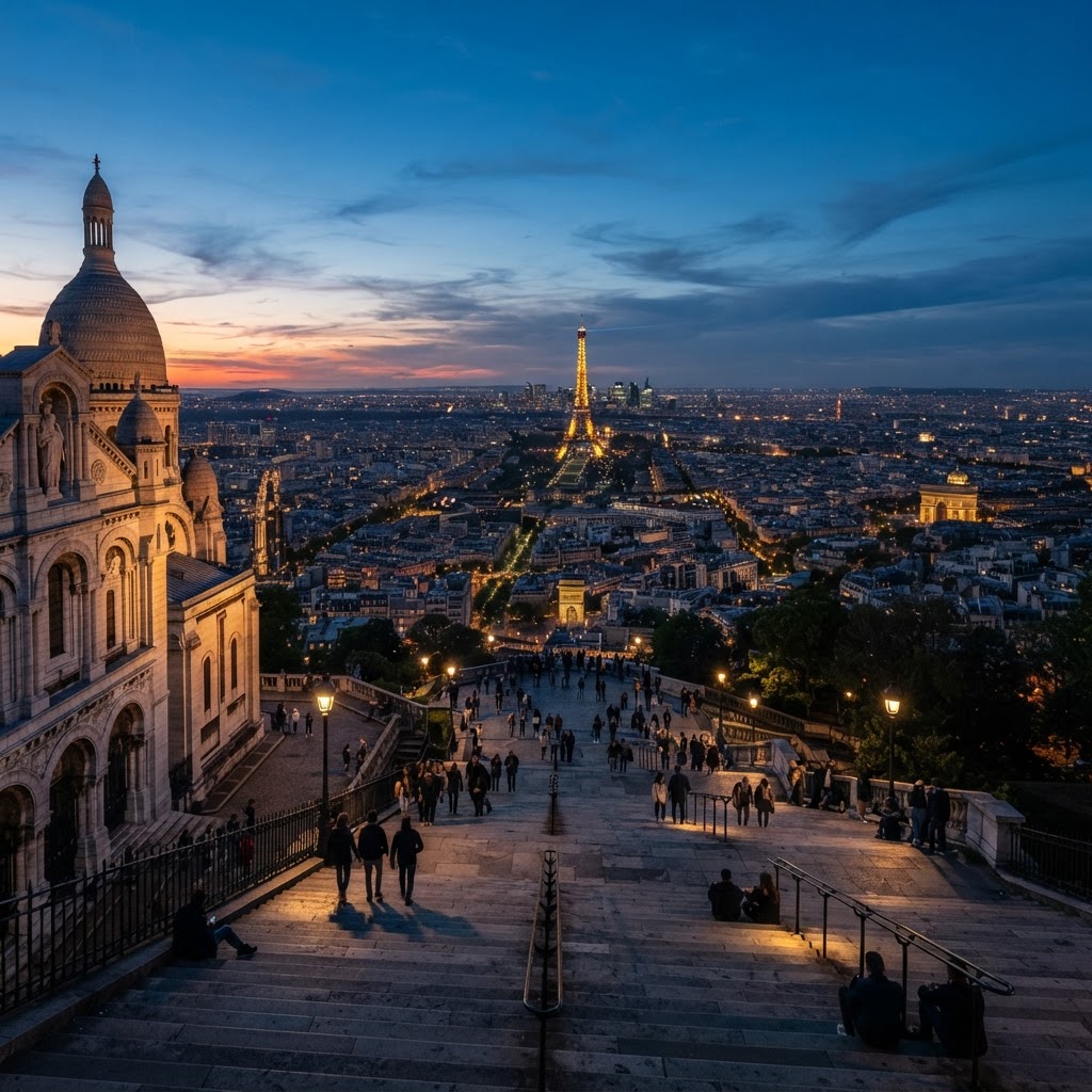 The panoramic view from the steps of the Sacré-Cœur.