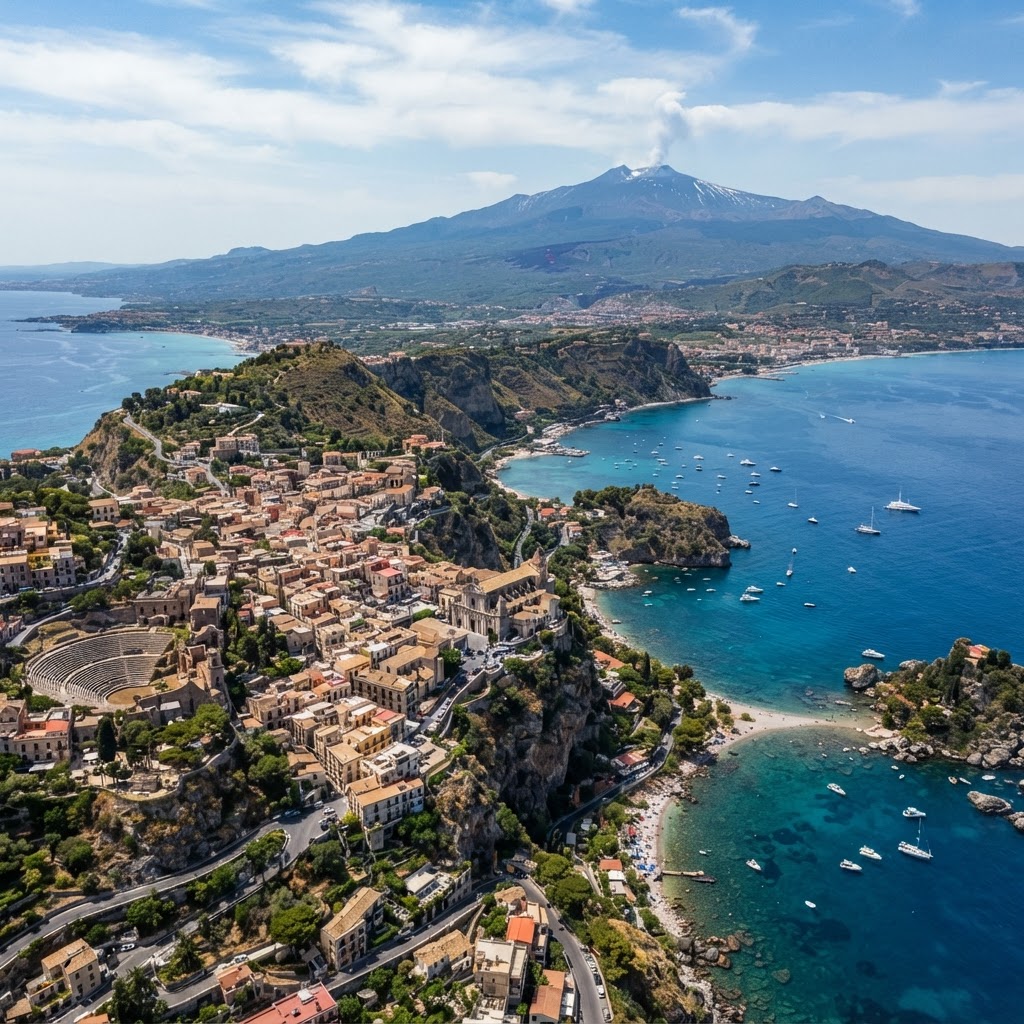 The stunning view of Taormina from the Greek Theatre.