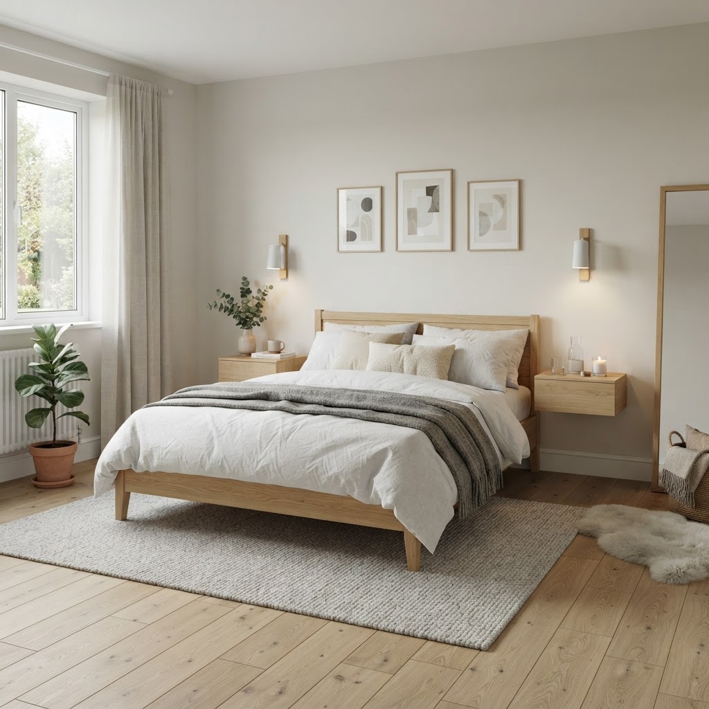 Minimalist furniture design helps the room breathe.