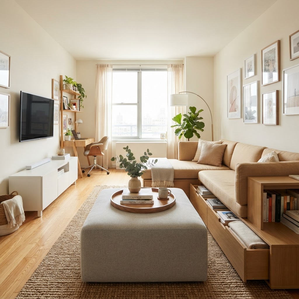 Hidden storage is essential for maintaining a clean and minimalist look.