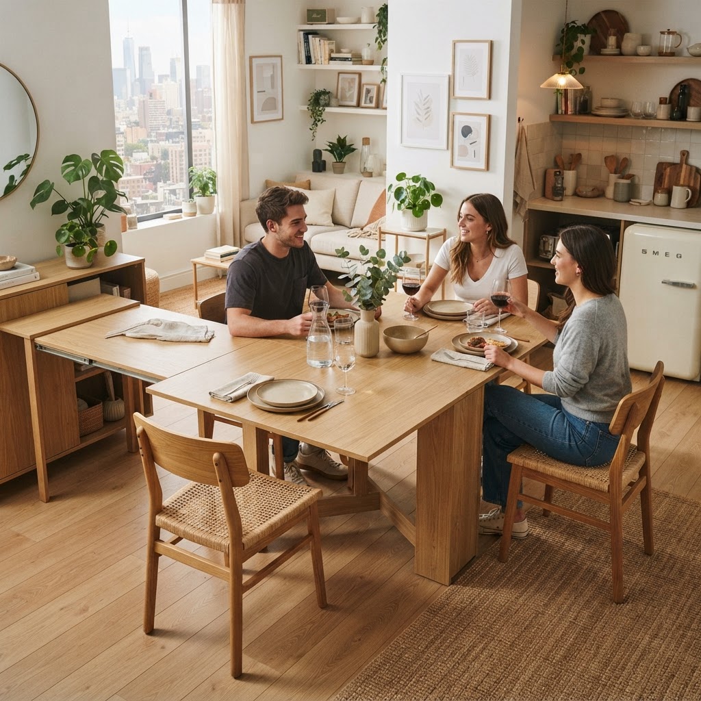 A console-to-dining table offers ultimate flexibility for hosts.