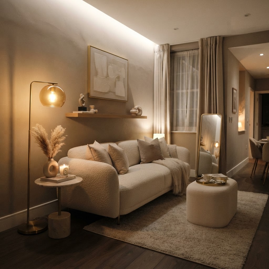 Layered lighting creates an expensive and cozy atmosphere in small spaces.