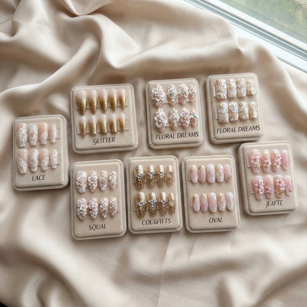 A curated collection of trendy 3d flower and bow nail sets.