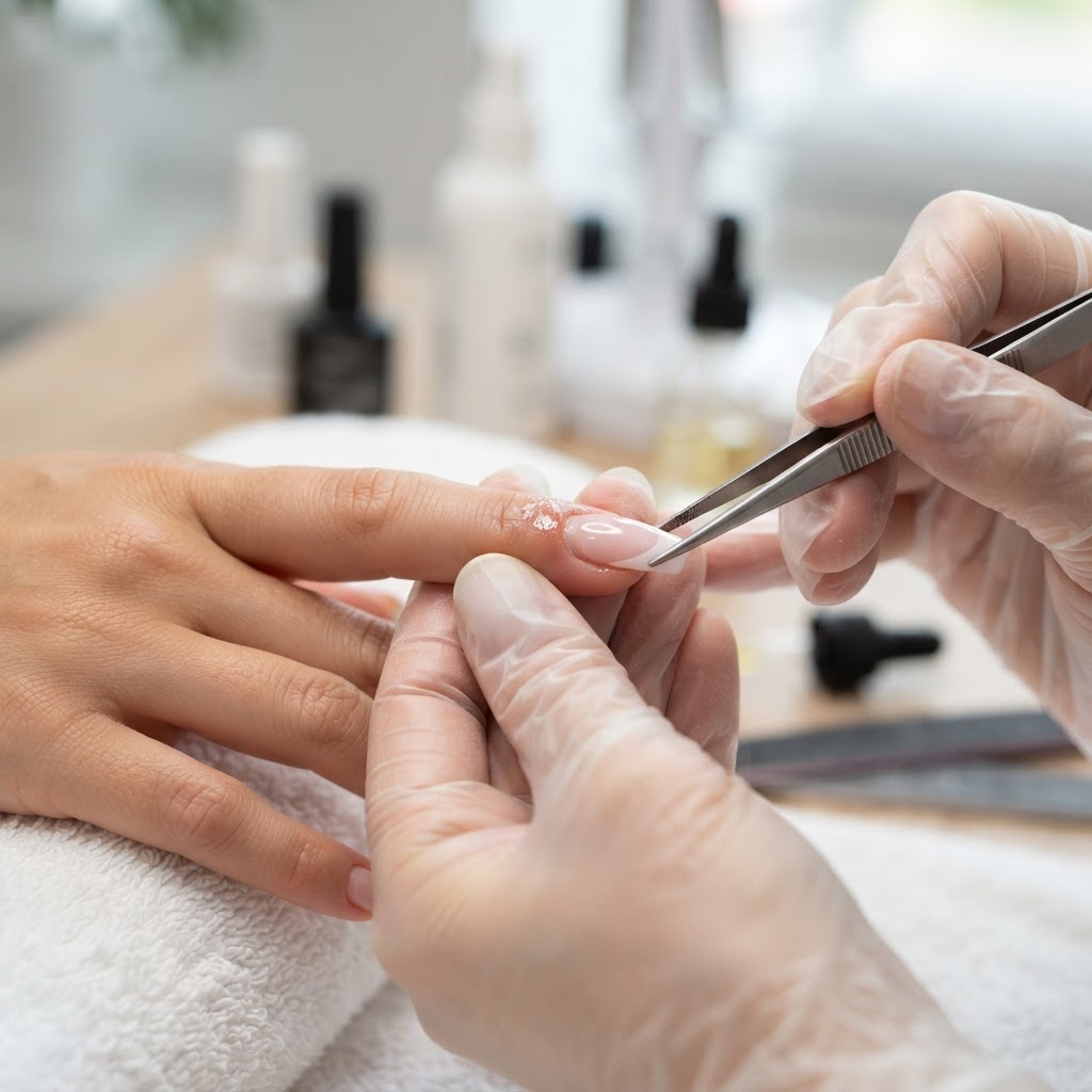 Achieving a perfect fit by aligning the press-on with the cuticle line.