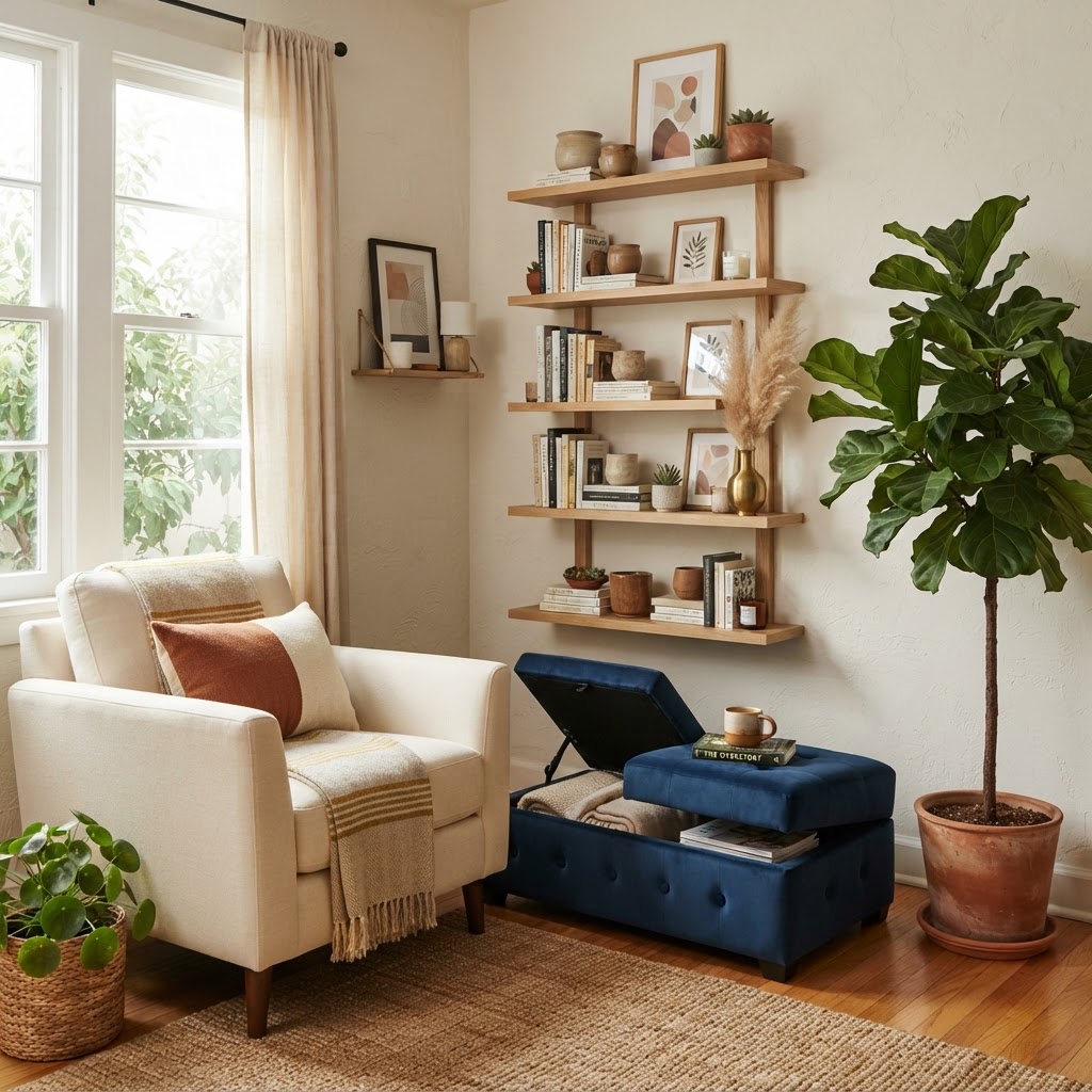 Hidden storage pieces are essential for keeping clutter at bay.