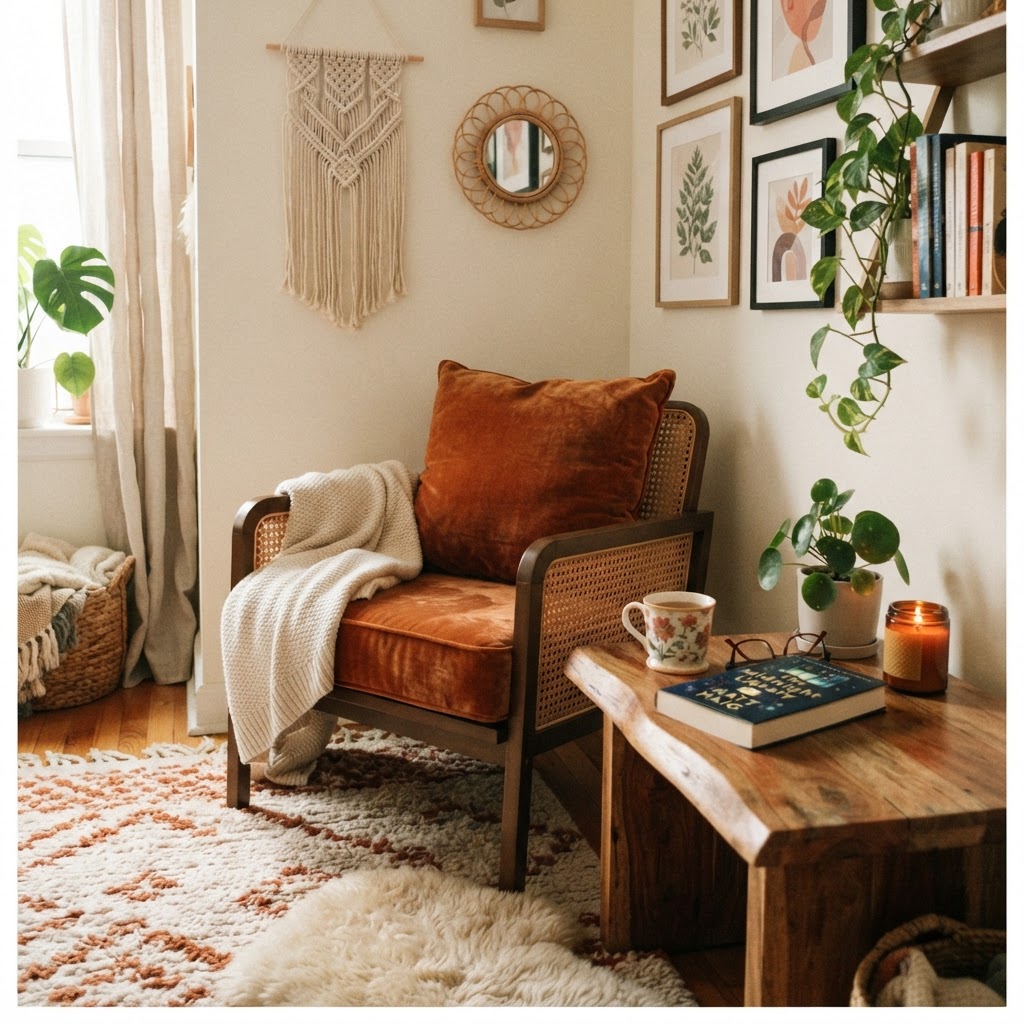 A cozy reading nook makes a small space feel personal.