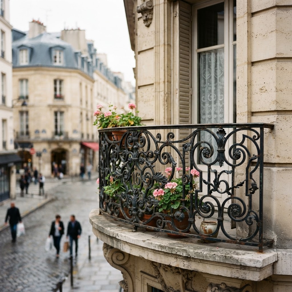 Intricate ironwork is a staple of the classic Parisian aesthetic.