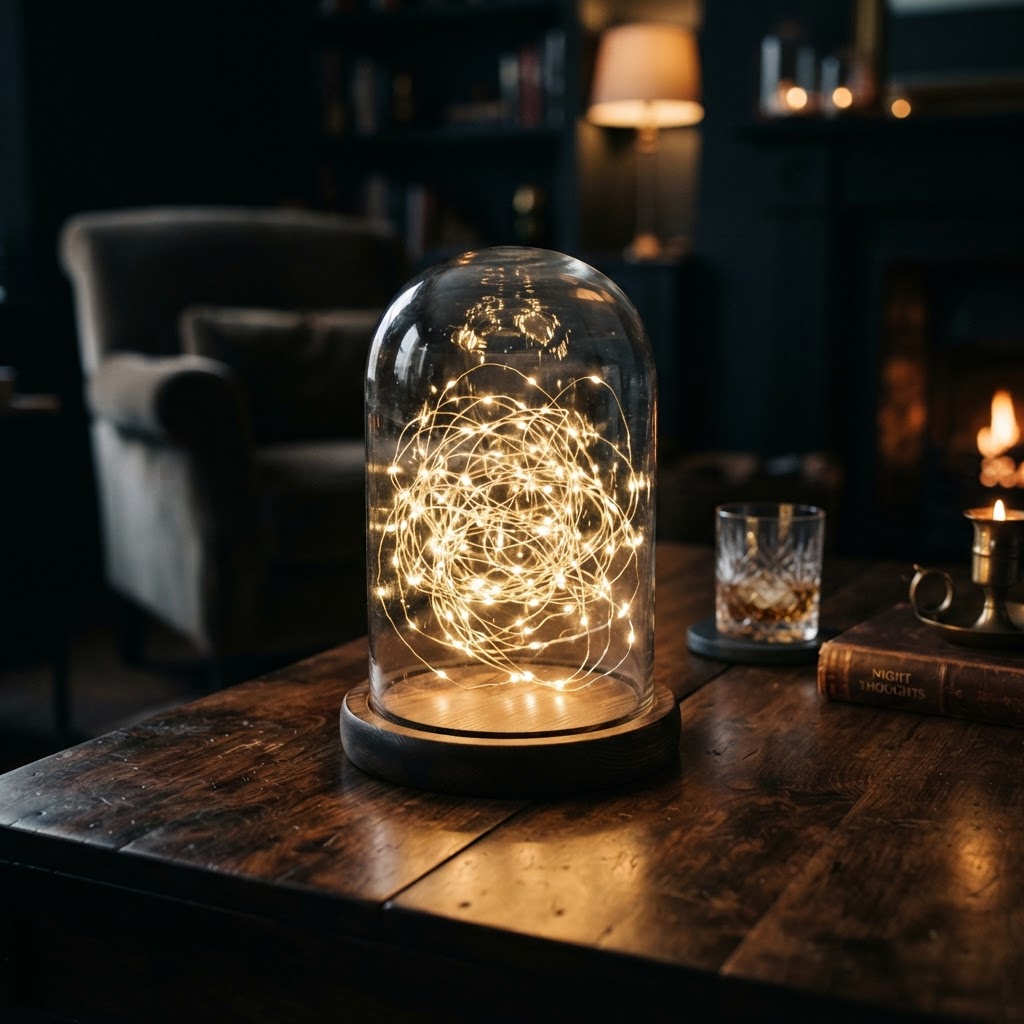 Simple fairy lights inside glass become sophisticated decorative accents.