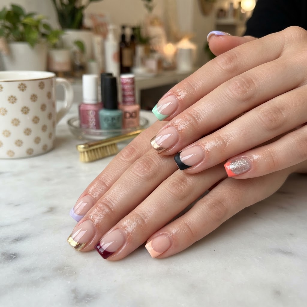 Don't be afraid to experiment with modern colors like metallic gold or soft pastels to update your french manicure.