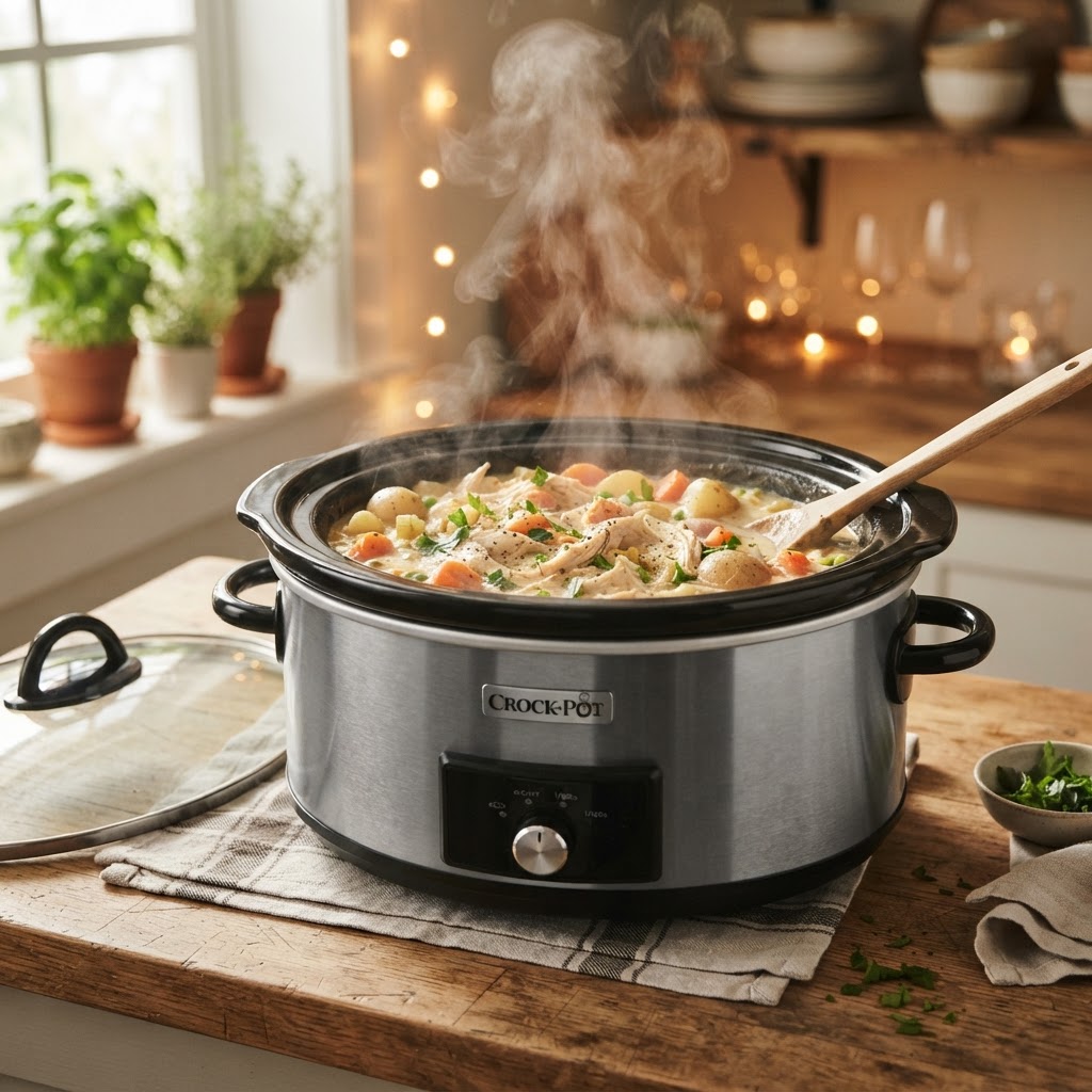 A delicious and healthy chicken dinner prepared in the crockpot.