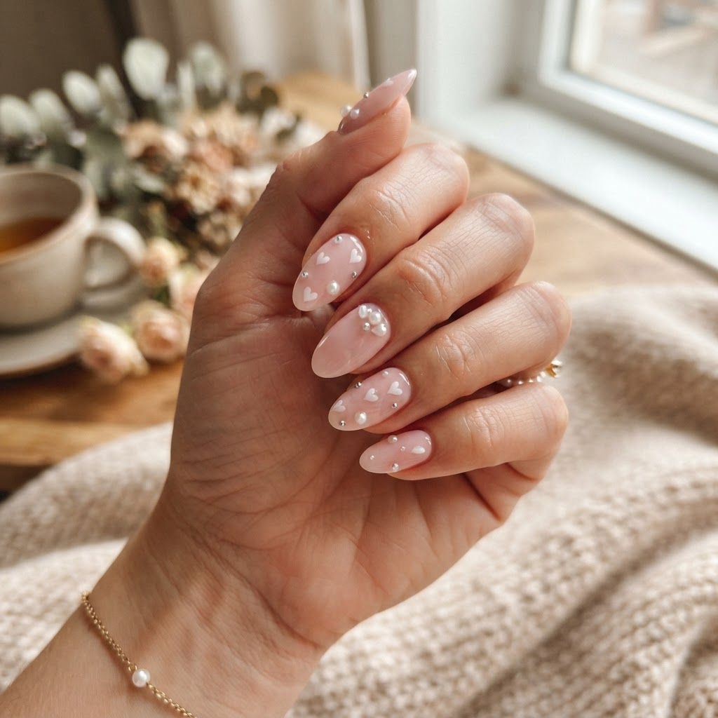 Dreamy soft girl aesthetic press-on nails with delicate details