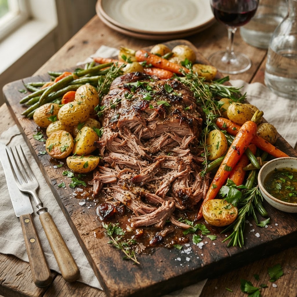 A perfectly cooked, juicy Slow Cooker Pork Roast ready to serve.