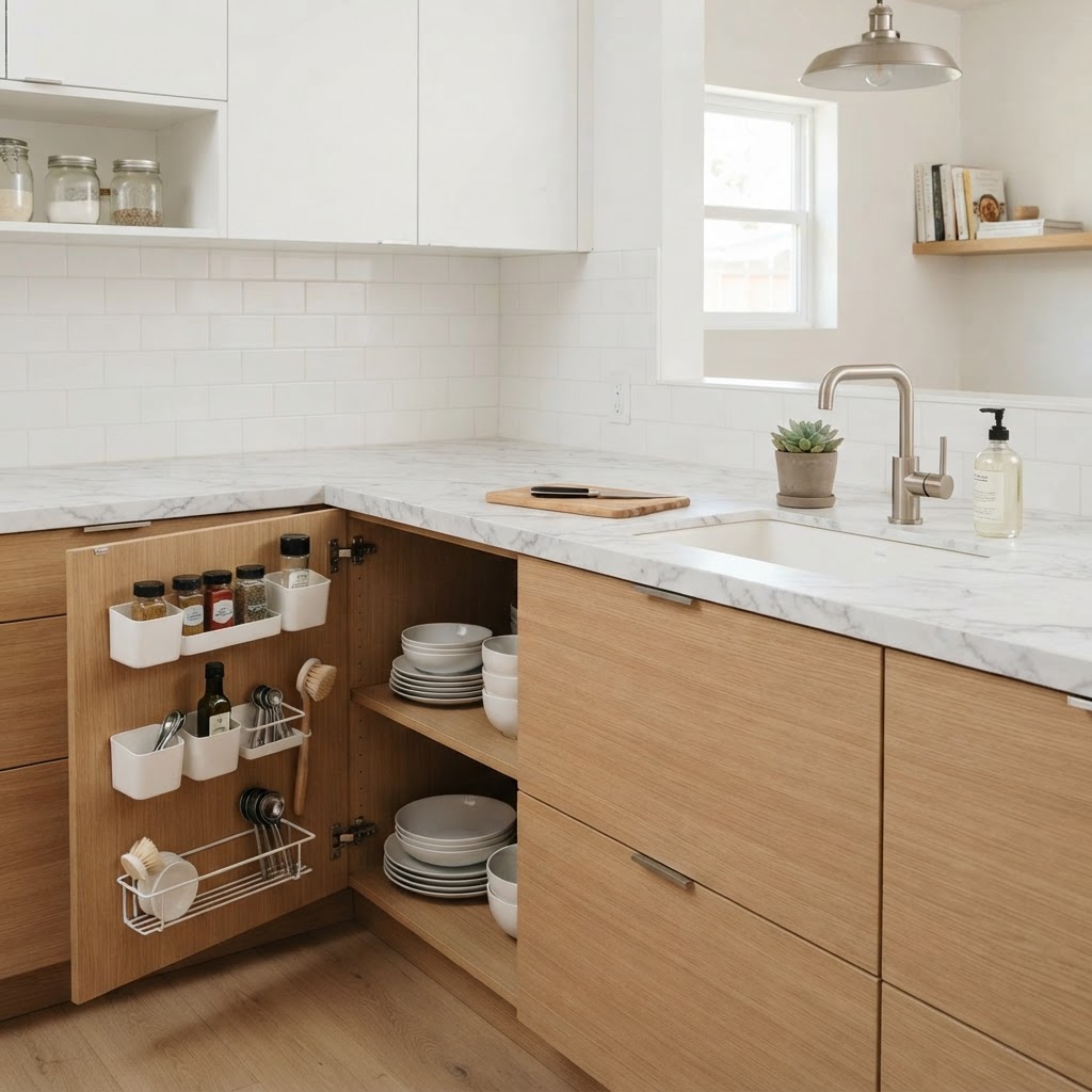 Quick kitchen countertop refresh using contact paper.