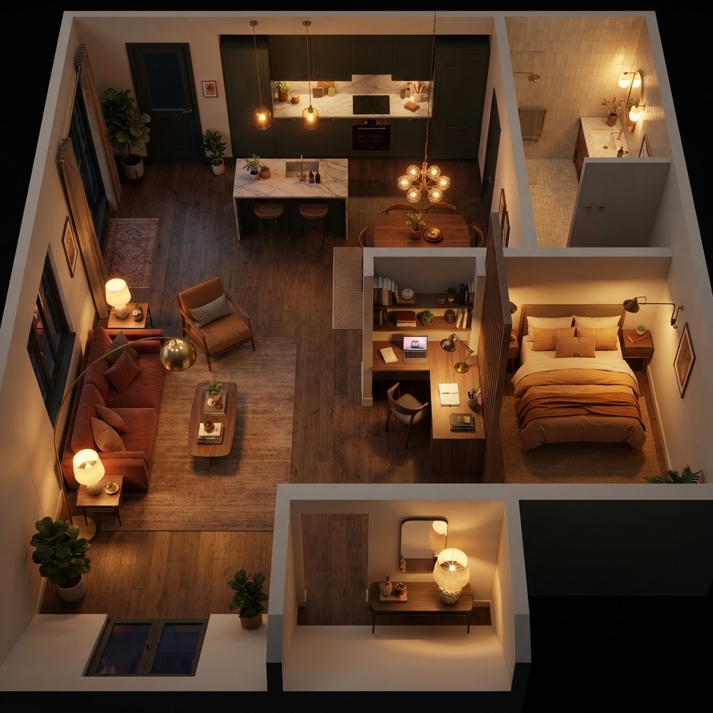 Zone your living area with specific lamps to create a sense of structure.