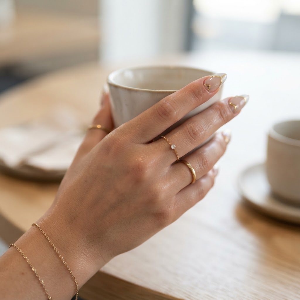 Sophisticated almond-shaped nails showcasing the perfect blend of French tips and gold chrome.