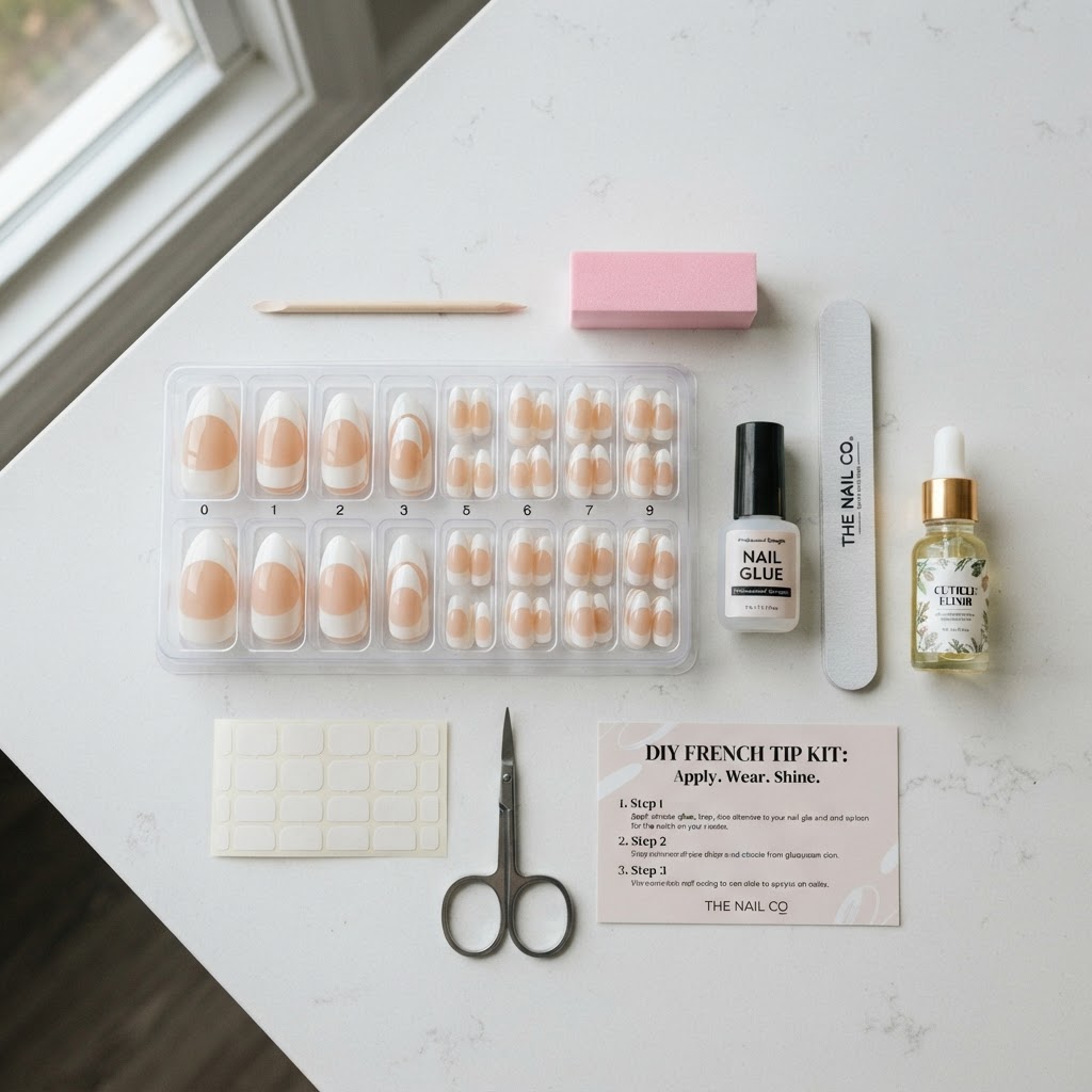 Essential tools for applying your press-on nails at home.