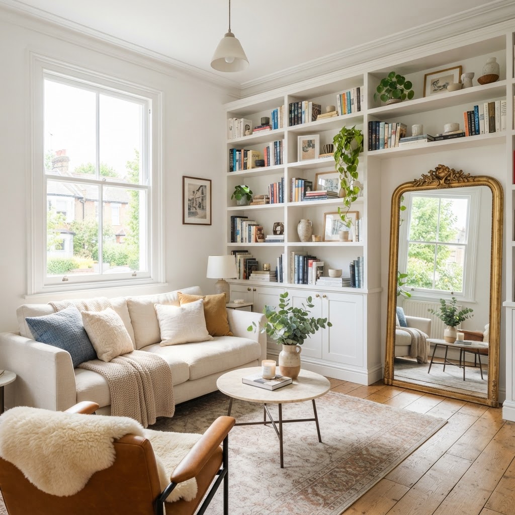 Use vertical storage and mirrors to expand the visual boundaries of your room.