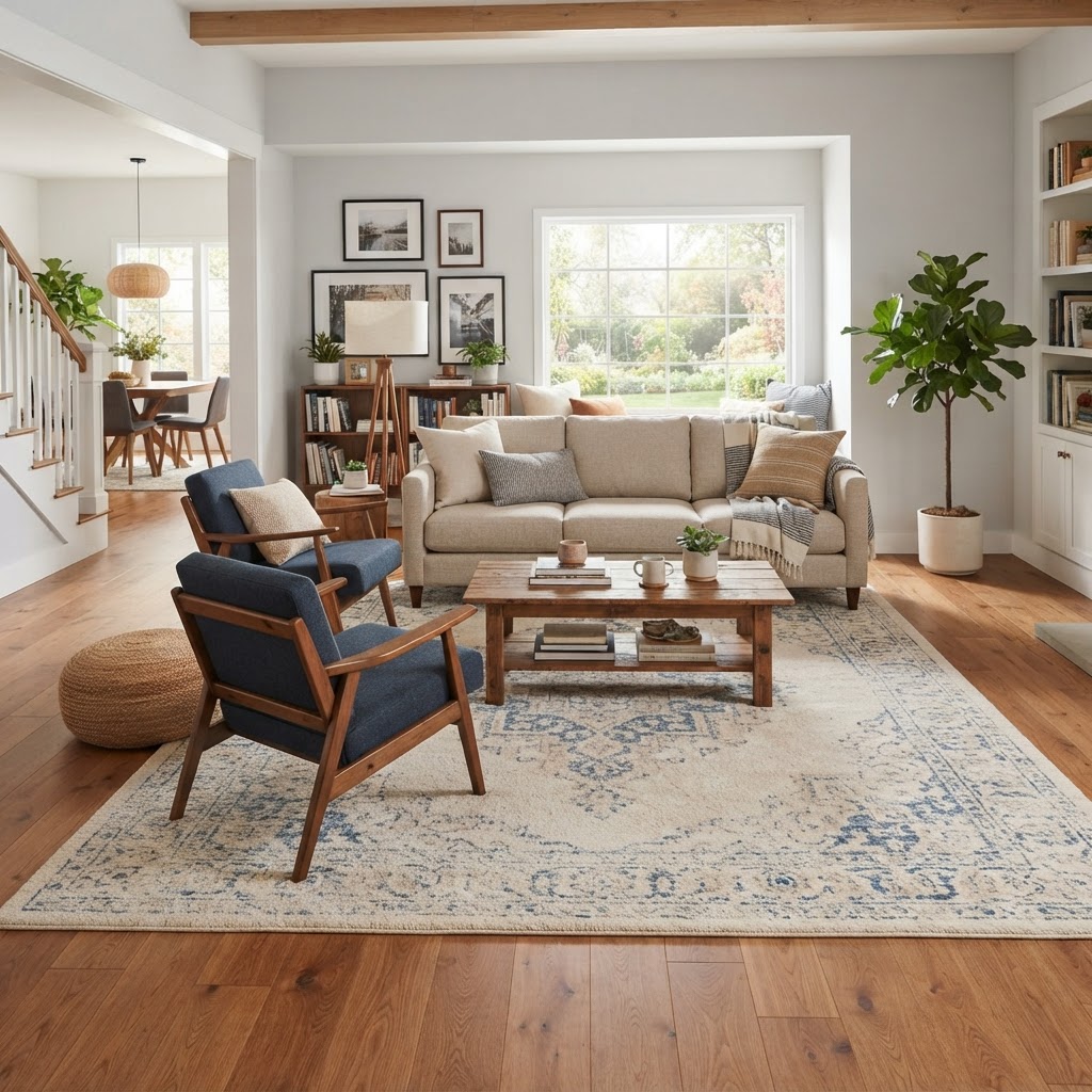 Floating furniture layouts help maintain better traffic flow in small areas.