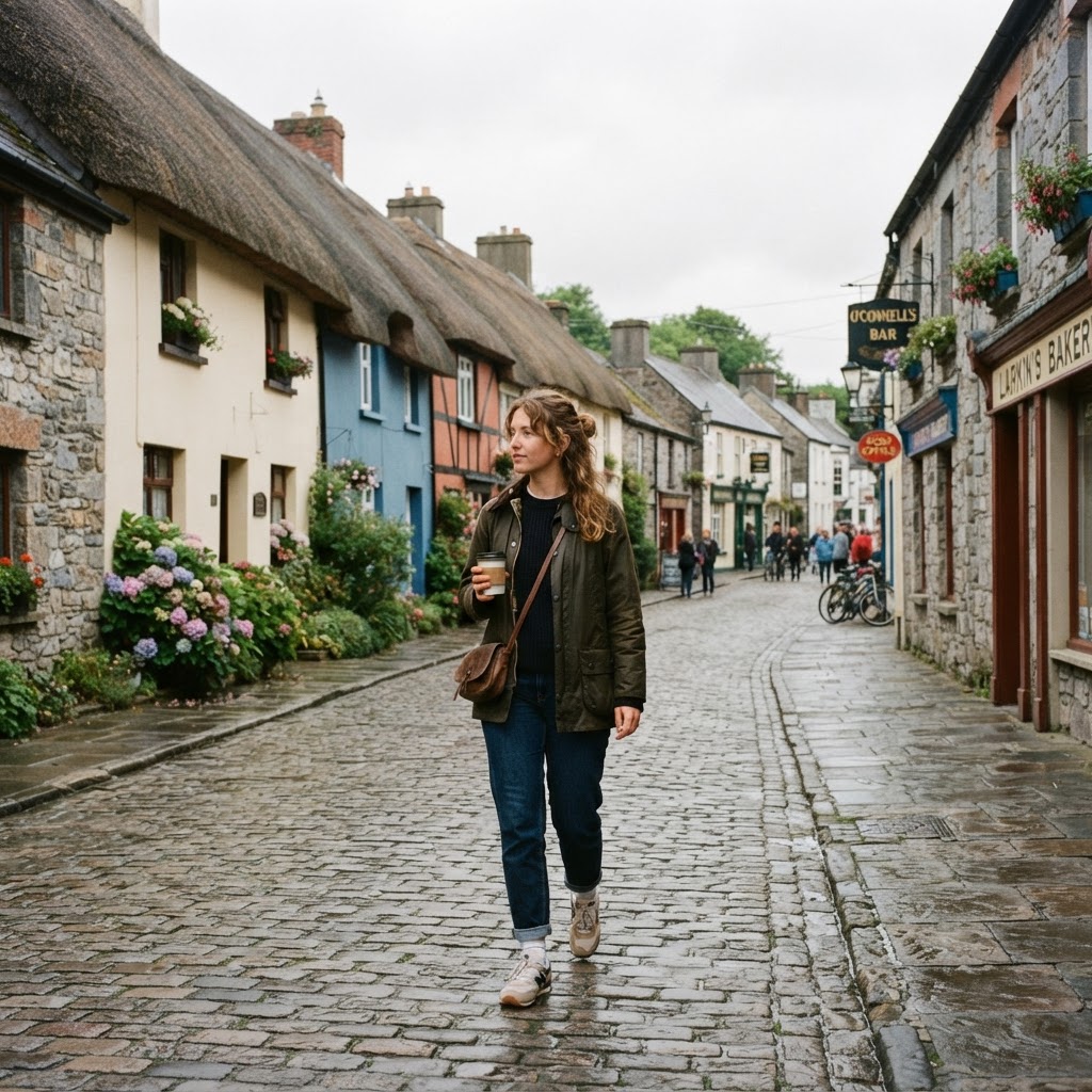 Effortless style is easy to achieve with layered, neutral-toned pieces in historic villages.