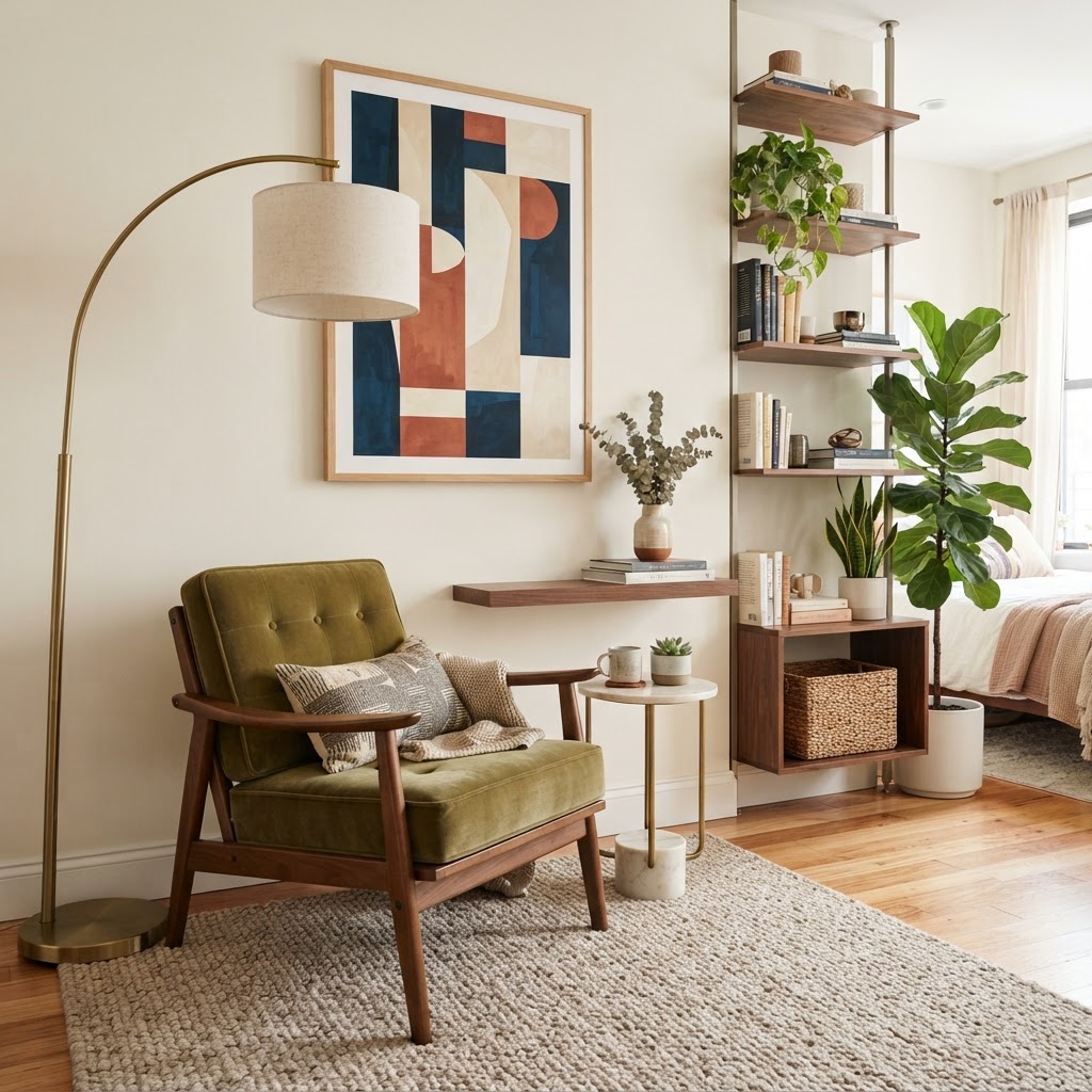 Creating a cozy corner in a studio apartment.
