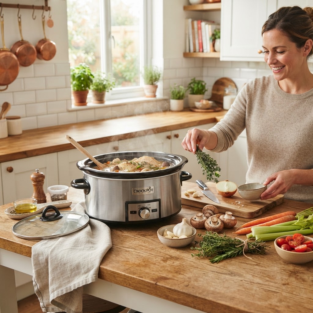 Fresh ingredients prepared for a delicious slow cooker meal.
